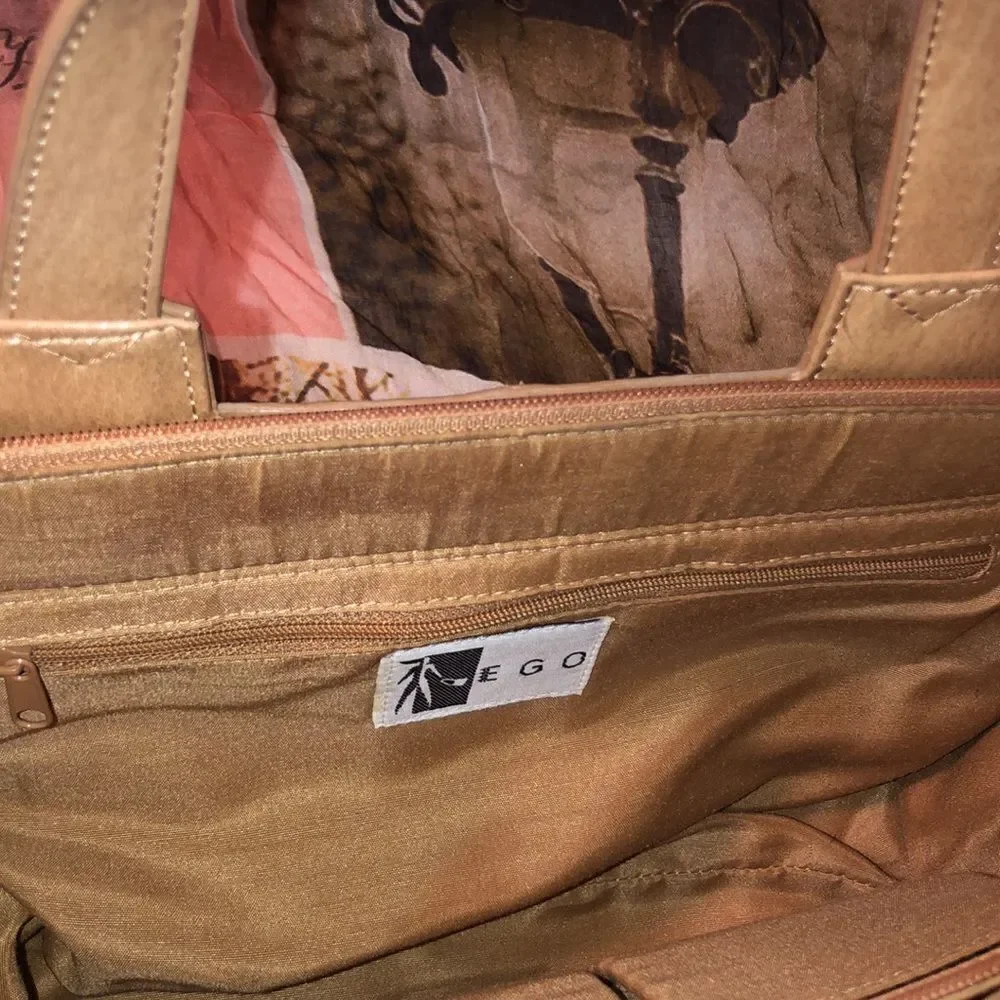 EGO Pleated Leather Camel Taupe Satchel Purse